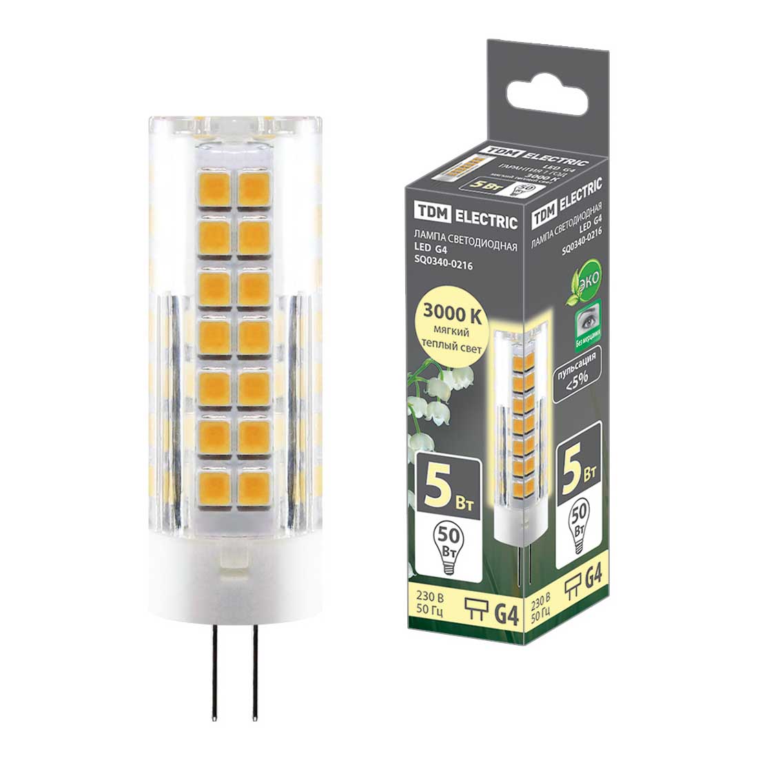 

Лампа светодиодная TDM Electric G4 5W 3000K прозрачная SQ0340-0216, Прозрачный, SQ0340-0216 Светодиодные G4