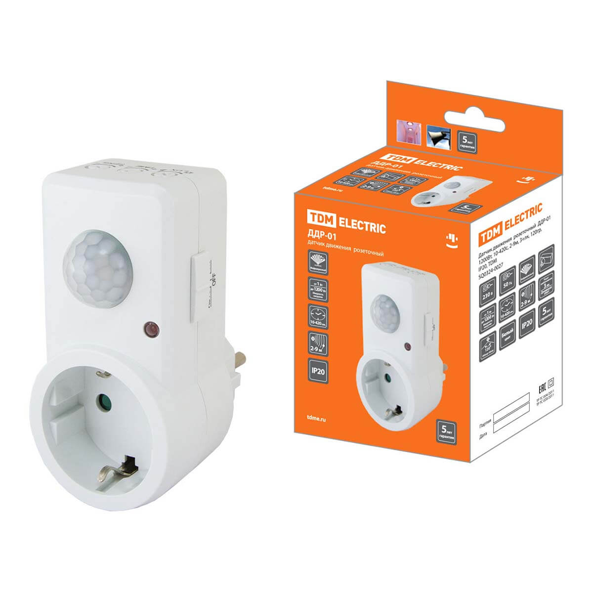 

Датчик движения инфракрасный TDM Electric розеточный ДДР-01 SQ0324-0027, Белый, SQ0324-0027 ДДПр