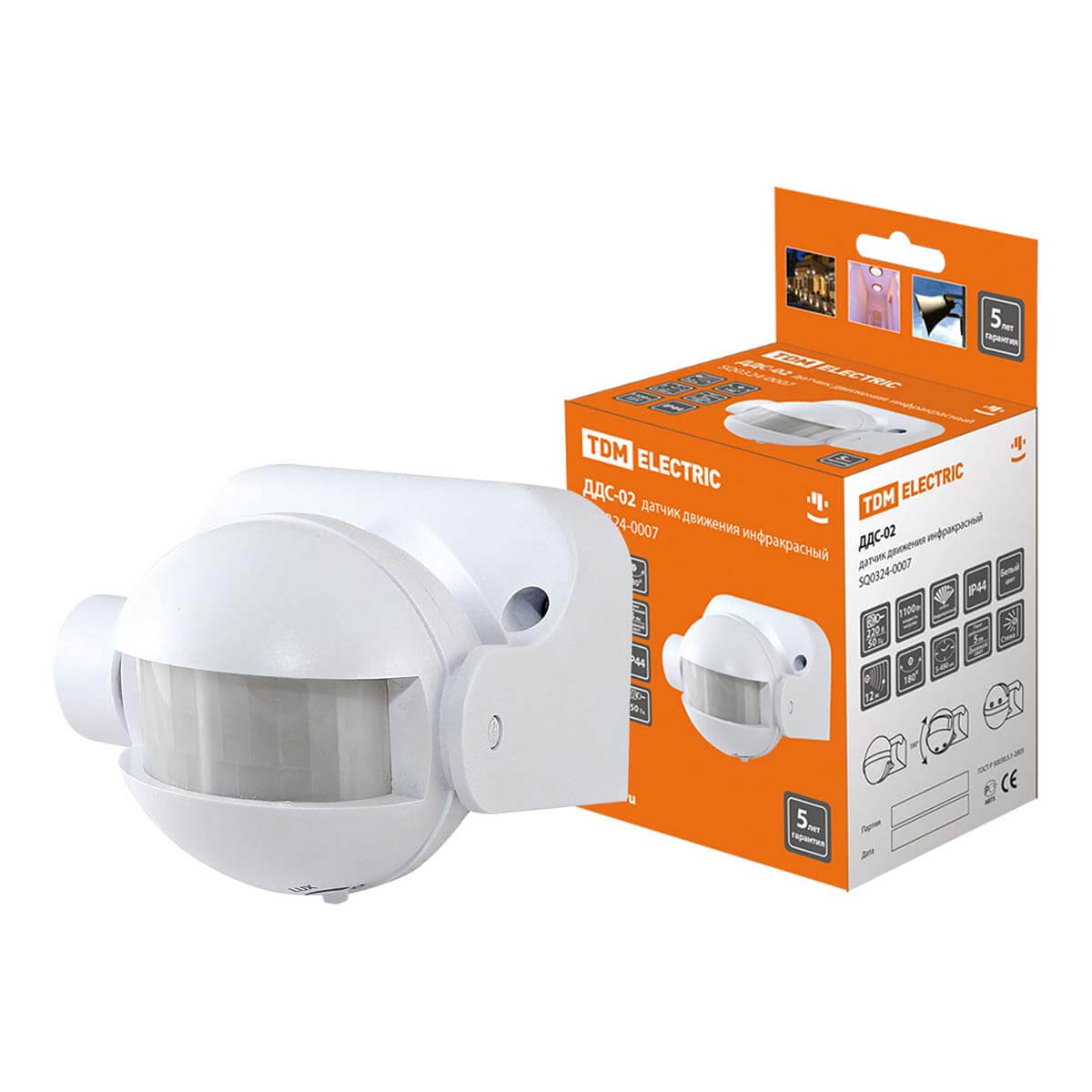 

Датчик движения инфракрасный TDM Electric ДДС-02 SQ0324-0007, Белый, SQ0324-0007 ДДС