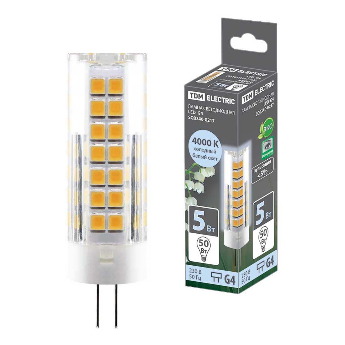 

Лампа светодиодная TDM Electric G4 5W 4000K прозрачная SQ0340-0217, Прозрачный, SQ0340-0217 Светодиодные G4