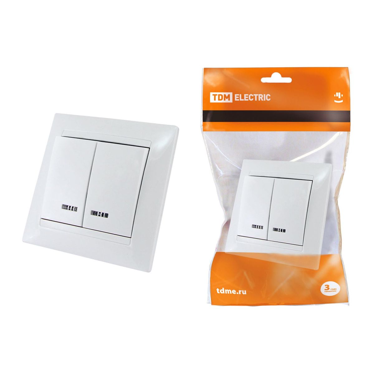 

Выключатель двухклавишный TDM Electric Лама 10А 250V с подсветкой белый SQ1815-0005, SQ1815-0005 Лама