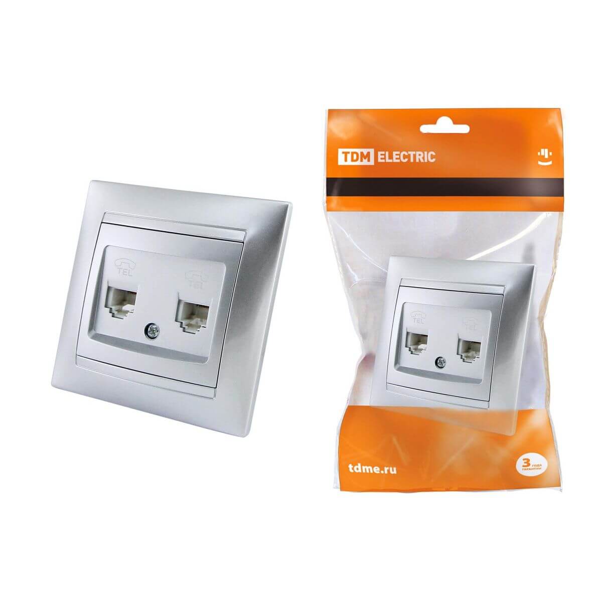 

Розетка телефонная 2хRJ11 TDM Electric Лама серебристый металлик SQ1815-0218, Серебро, SQ1815-0218 Лама