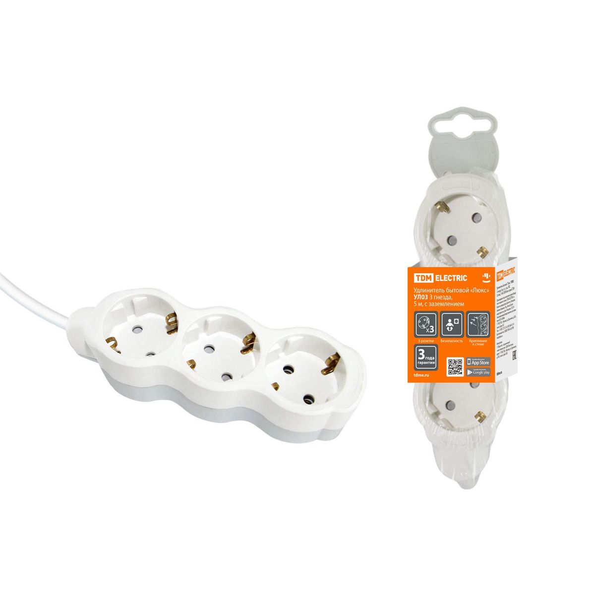 

Удлинитель TDM Electric Люкс УЛ03 3гн 5м с/з SQ1303-0234, Белый, SQ1303-0234 Люкс УЛ03