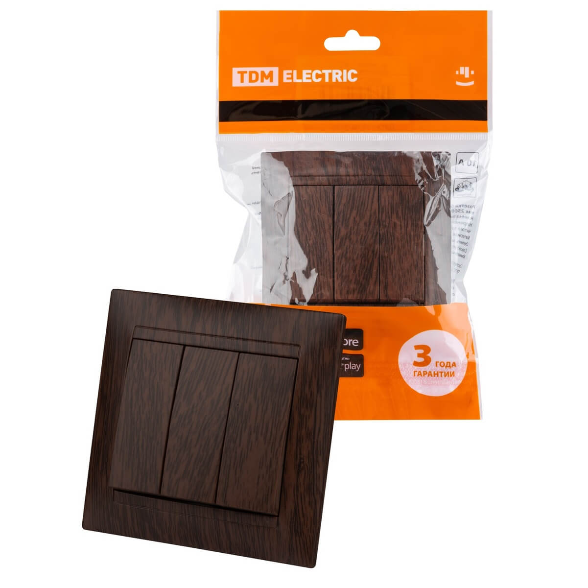 

Выключатель трехклавишный TDM Electric Лама 10А 250V венге SQ1815-0403, SQ1815-0403 Лама