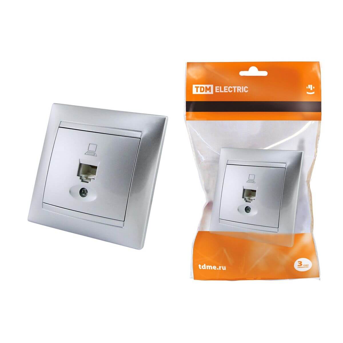 

Розетка компьютерная RJ45 TDM Electric Лама серебристый металлик SQ1815-0216, Серебро, SQ1815-0216 Лама