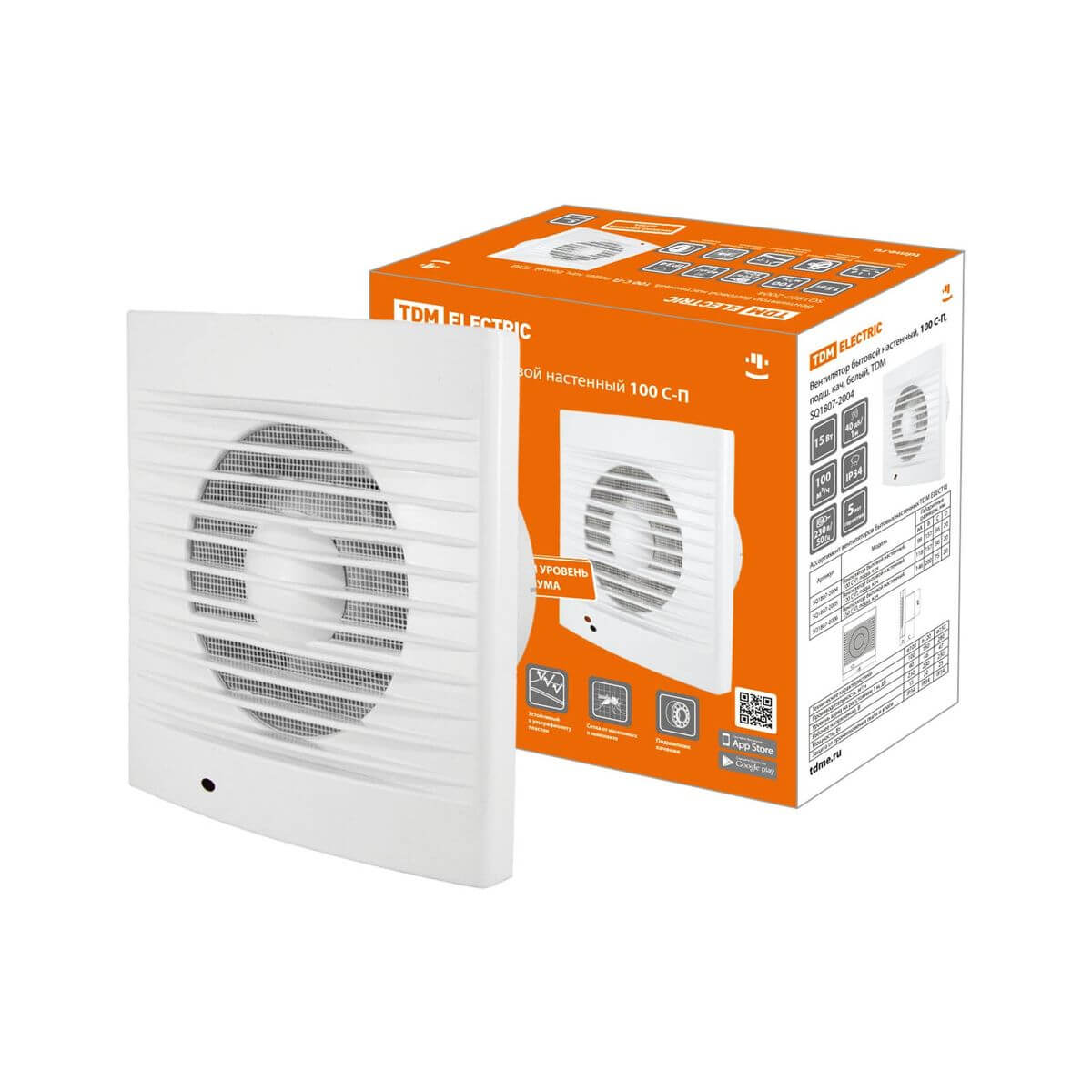 

Вентилятор вытяжной настенный TDM Electric 100 С-П SQ1807-2004, Белый, SQ1807-2004 На подшипниках