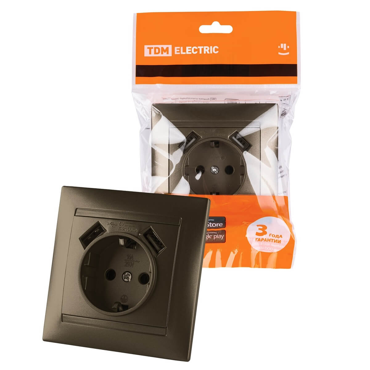 

Розетка 2P+PE/2хUSB TDM Electric Лама бронза SQ1815-0742, SQ1815-0742 Лама