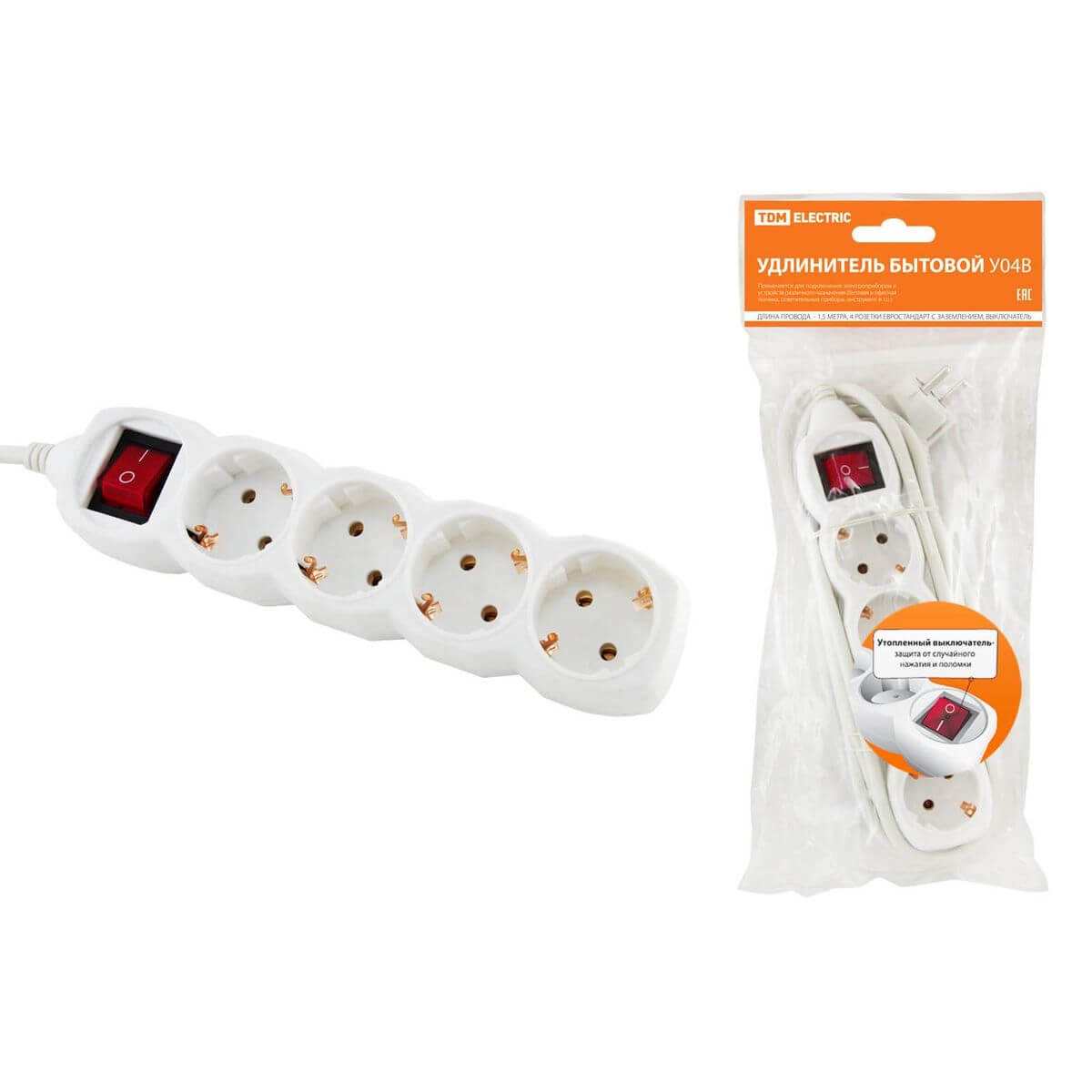 

Удлинитель TDM Electric У04В 4гн 1,5м с/з SQ1303-0110, Белый, SQ1303-0110 У04В
