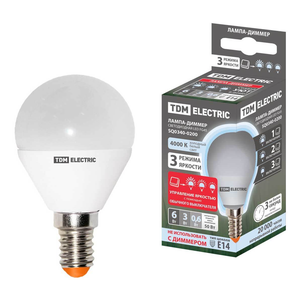 Диммируемые  ВамСвет Лампа светодиодная диммируемая TDM Electric Е14 6W 4000K прозрачная SQ0340-0200