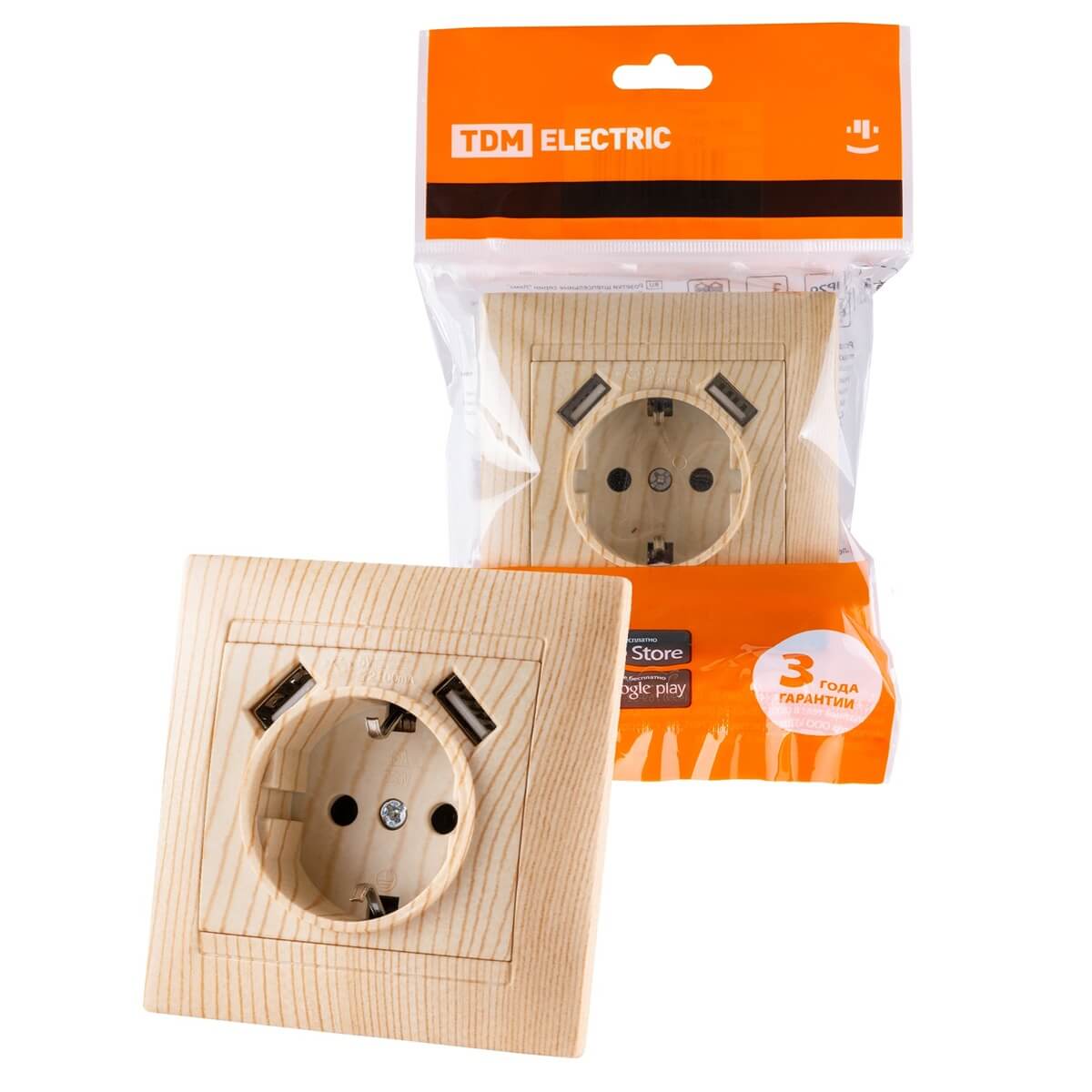 

Розетка 2P+PE/2хUSB TDM Electric Лама сосна SQ1815-0342, Дерево, SQ1815-0342 Лама