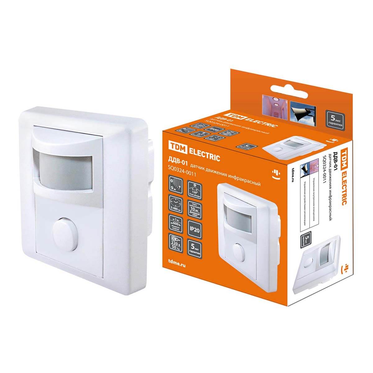

Датчик движения инфракрасный TDM Electric ДДВ-01 SQ0324-0011, Белый, SQ0324-0011 ДДВ