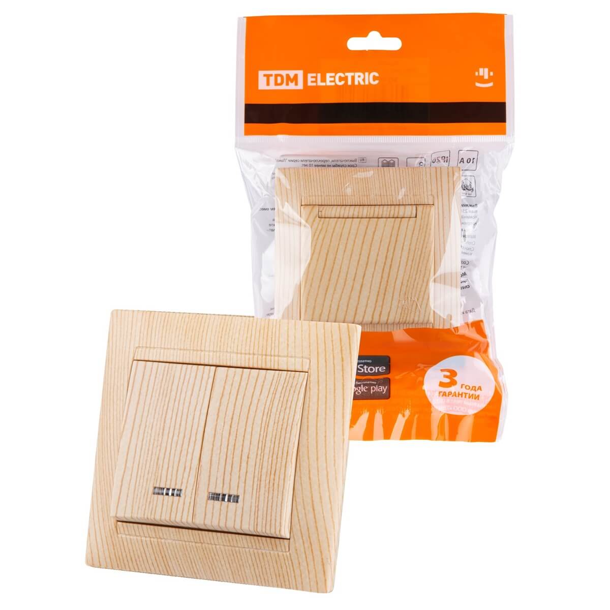 

Выключатель двухклавишный TDM Electric Лама 10А 250V с подсветкой сосна SQ1815-0305, Дерево, SQ1815-0305 Лама