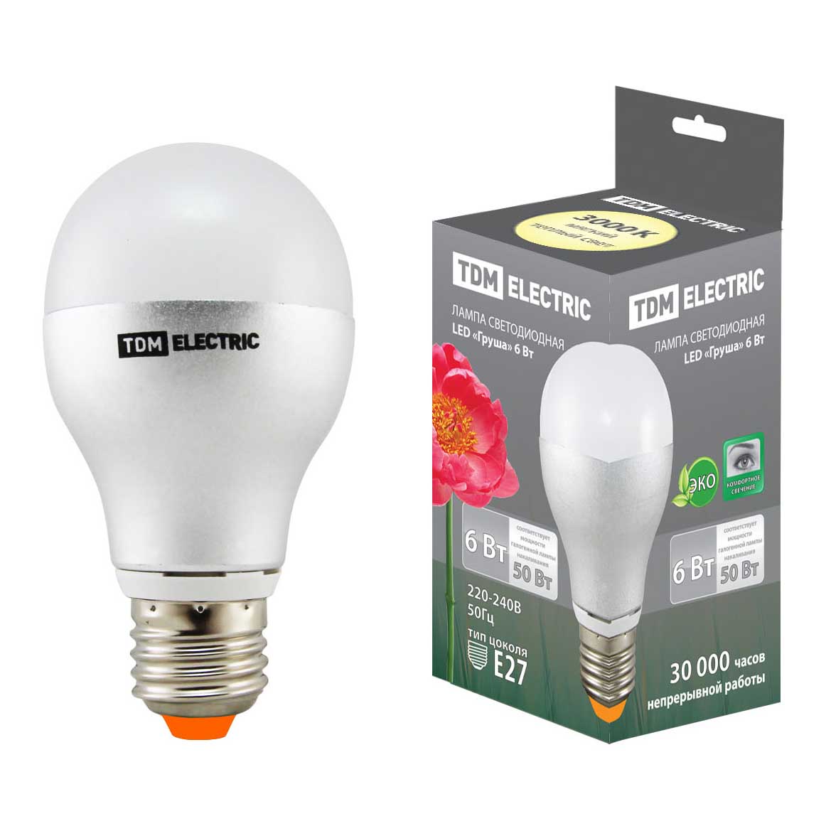 

Лампа светодиодная TDM Electric E27 6W 3000K прозрачная SQ0340-0066, Прозрачный, SQ0340-0066 Светодиодные Груша
