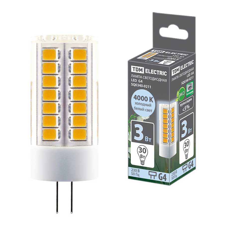 

Лампа светодиодная TDM Electric G4 3W 4000K прозрачная SQ0340-0211, Прозрачный, SQ0340-0211 Светодиодные G4