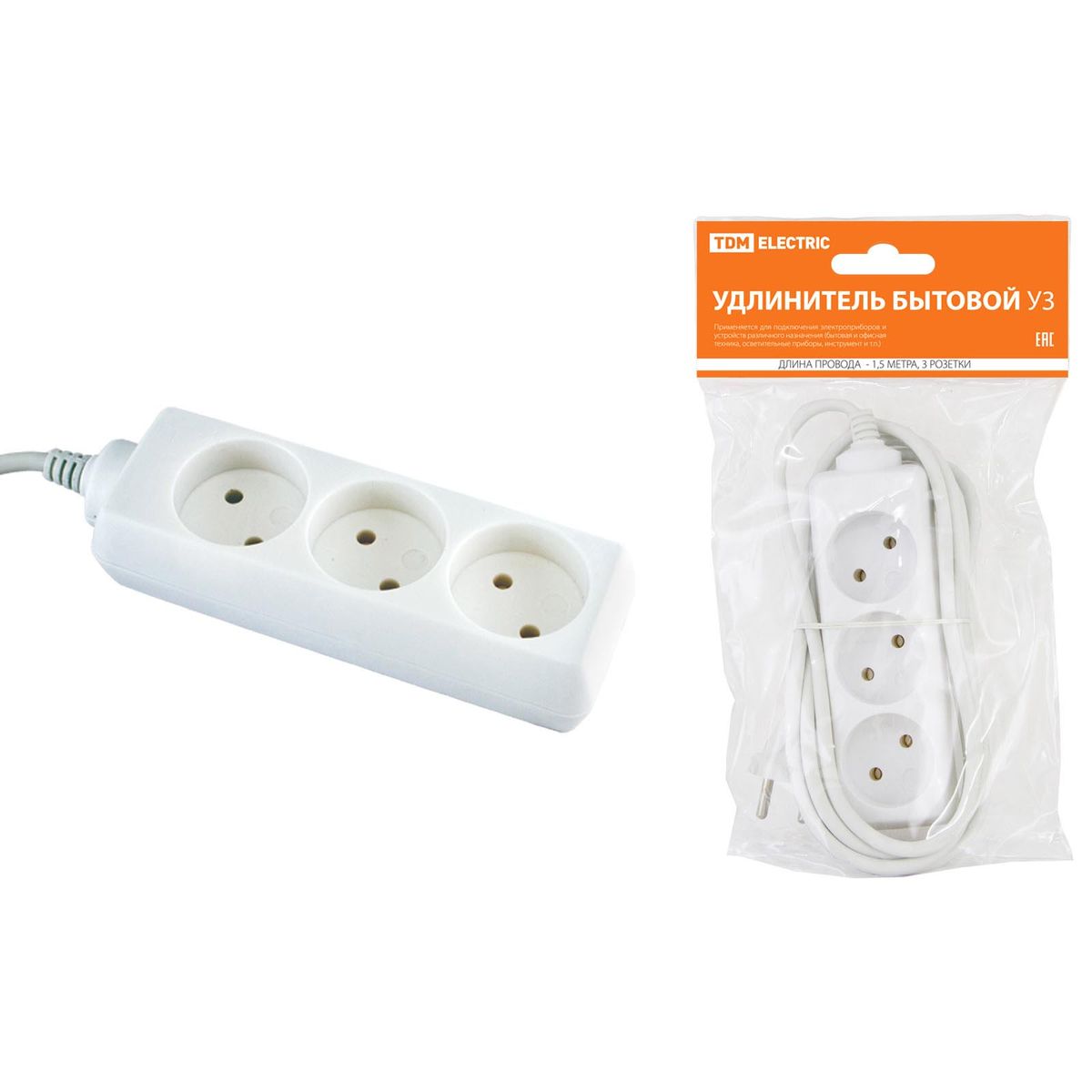 

Удлинитель TDM Electric У3 3гн 1,5м б/з SQ1303-0200, Белый, SQ1303-0200 У3