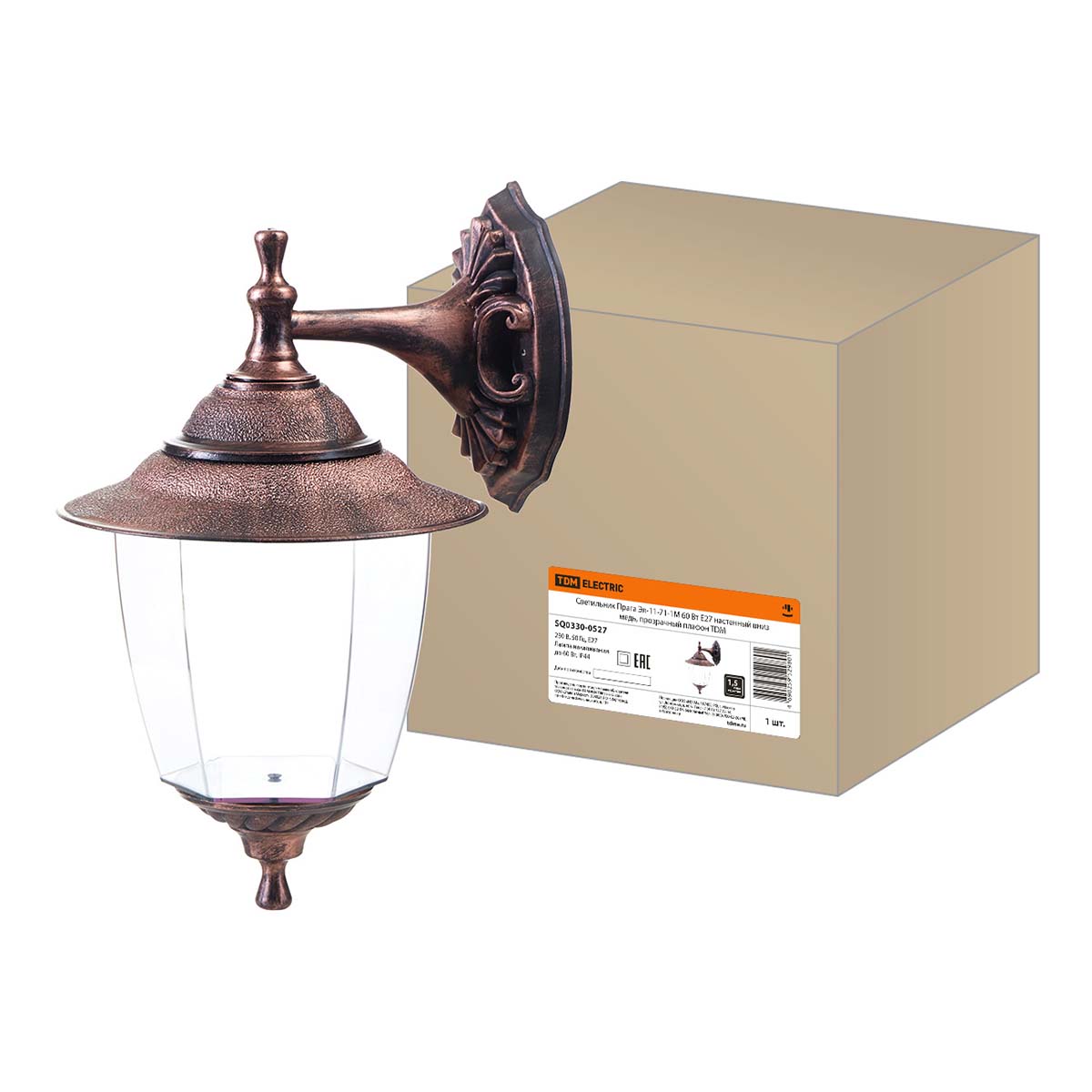 

Уличный настенный светильник TDM Electric Прага Эл-11-71-1М SQ0330-0527, Медь, SQ0330-0527 Прага прозрачный