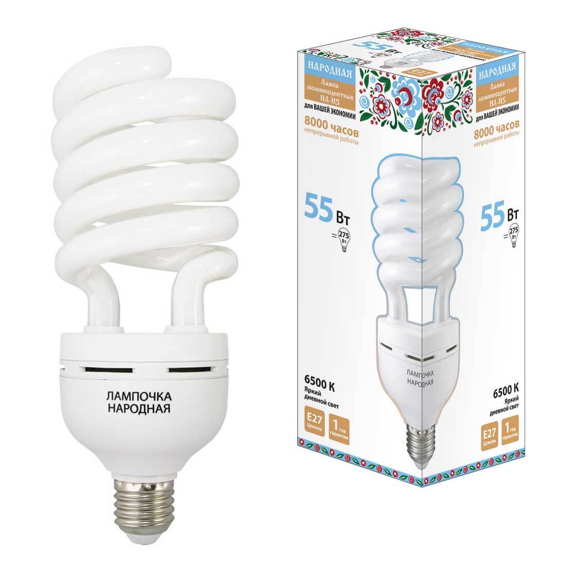 Люминесцентные Лампа люминесцентная TDM Electric Народная E27 55W 6500K матовая SQ0347-0039