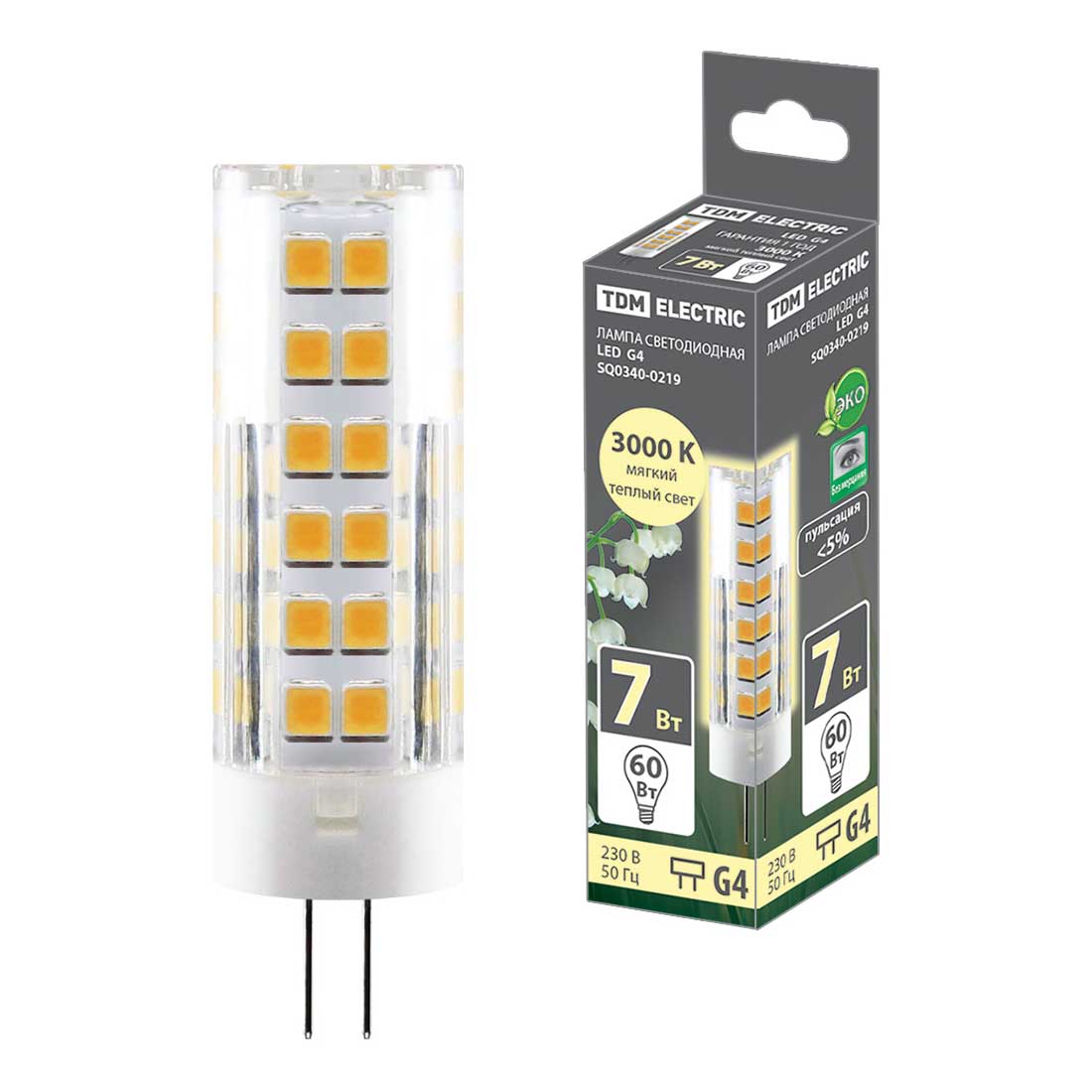 

Лампа светодиодная TDM Electric G4 7W 3000K прозрачная SQ0340-0219, Прозрачный, SQ0340-0219 Светодиодные G4