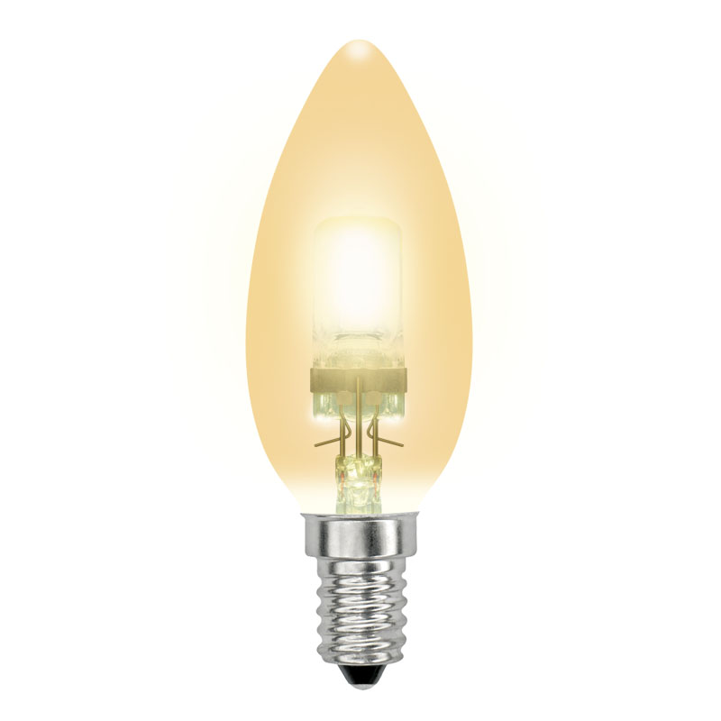 

Лампа галогенная Uniel E14 28W золото HCL-28/CL/E14 candle gold 04118, Золотой, HCL-28/CL/E14 candle gold
