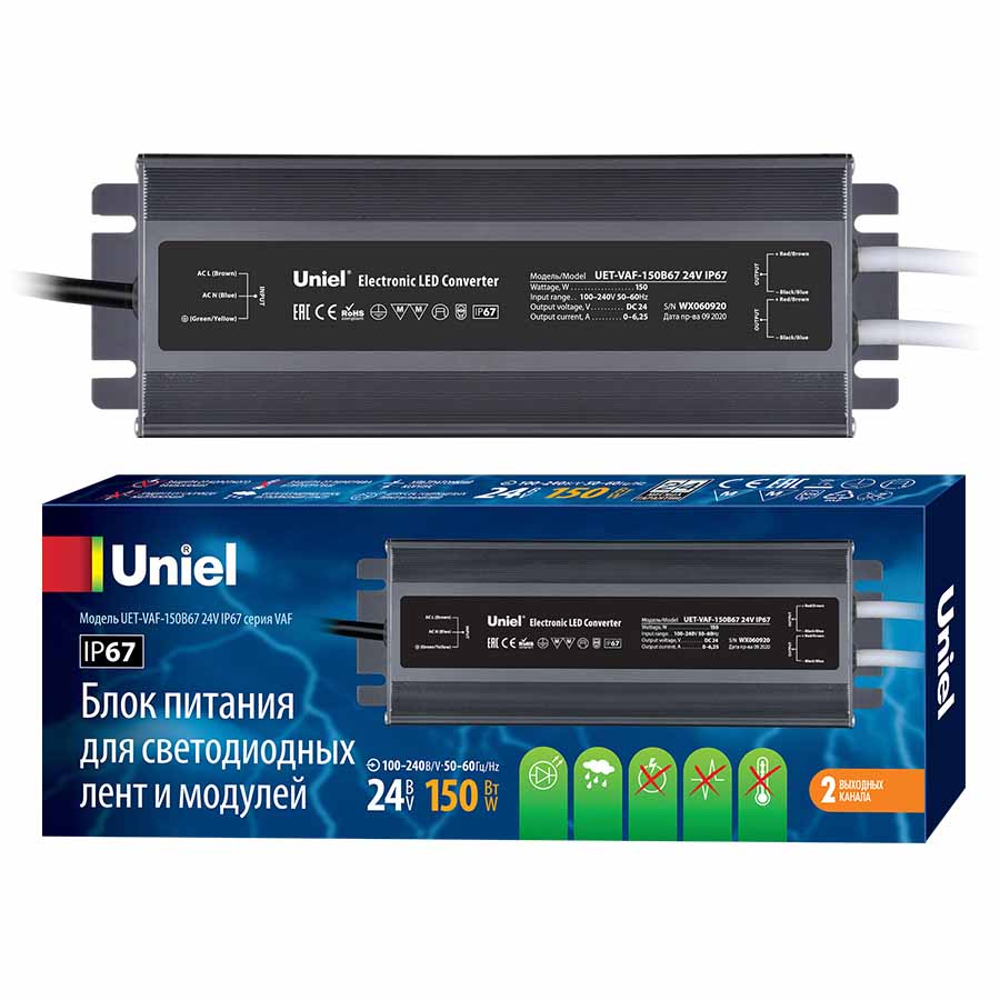 

Блок питания Uniel 24V 150W IP67 6,3A UET-VAF-150B67 24V IP67 UL-00007578, Серебро, UET-VAF-150B67 24V IP67 UET-VAF