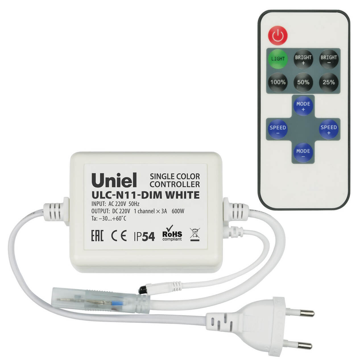

Контроллер для светодиодных одноцветных лент 220В Uniel ULC-N11-Dim White UL-00002277, Белый, ULC-N11-Dim White ULC-G10