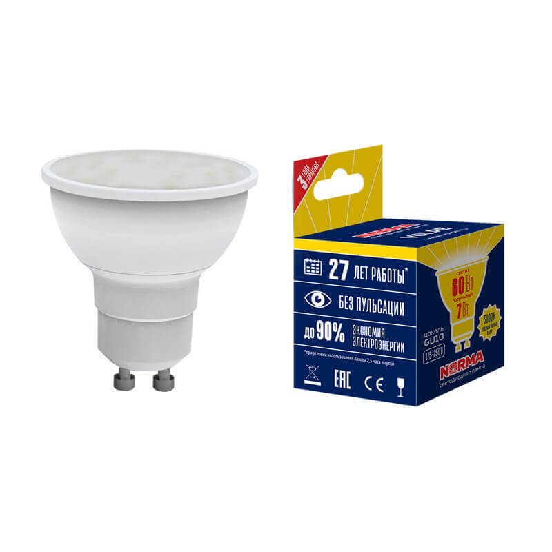 

Лампа светодиодная GU10 7W 3000K матовая LED-JCDR-7W/WW/GU10/NR UL-00003838, Белый, LED-JCDR-7W/WW/GU10/NR LED-JCDR