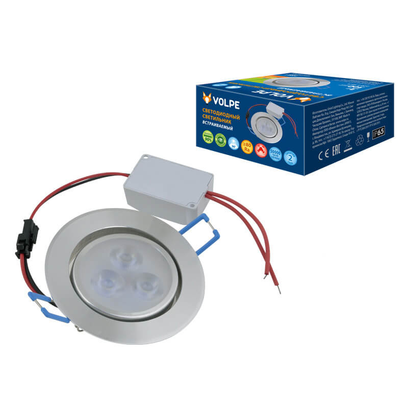 

Встраиваемый светодиодный светильник (UL-00003243) Volpe ULM-Q262 3W/WW IP65 SILVER