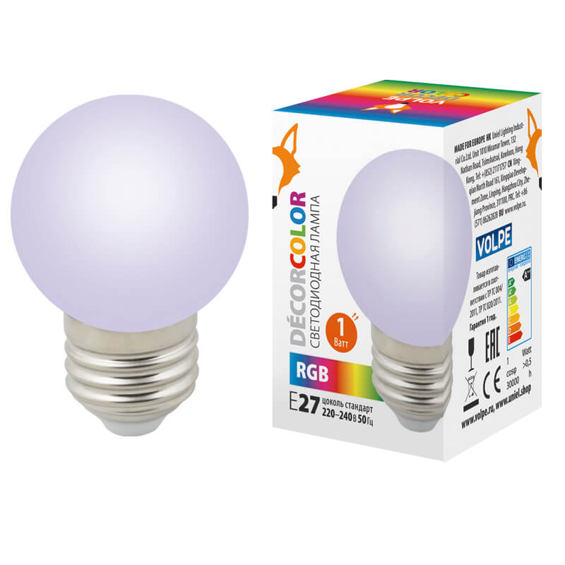 

Лампа светодиодная Volpe E27 1W матовая LED-G45-1W/RGB/E27/FR/С UL-00005808, Разноцветный, LED-G45-1W/RGB/E27/FR/С LED-G45 ()