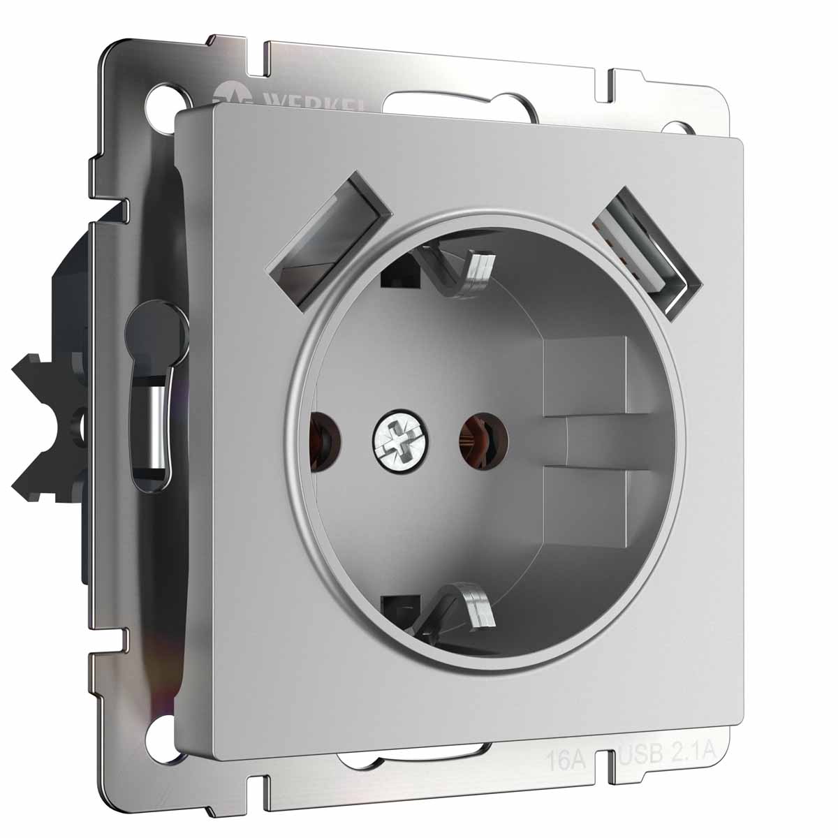 

Розетка Werkel с заземлением, шторками и USBх2 серебряная W1171506 4690389156458, Серебро, 4690389156458