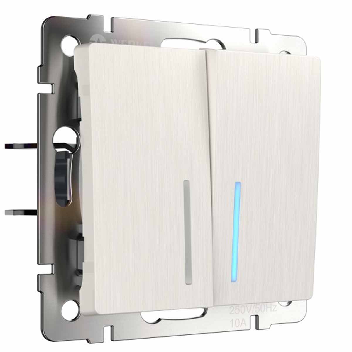 

Выключатель Werkel двухклавишный проходной с подсветкой перламутровый W1122113 4690389160967, 4690389160967