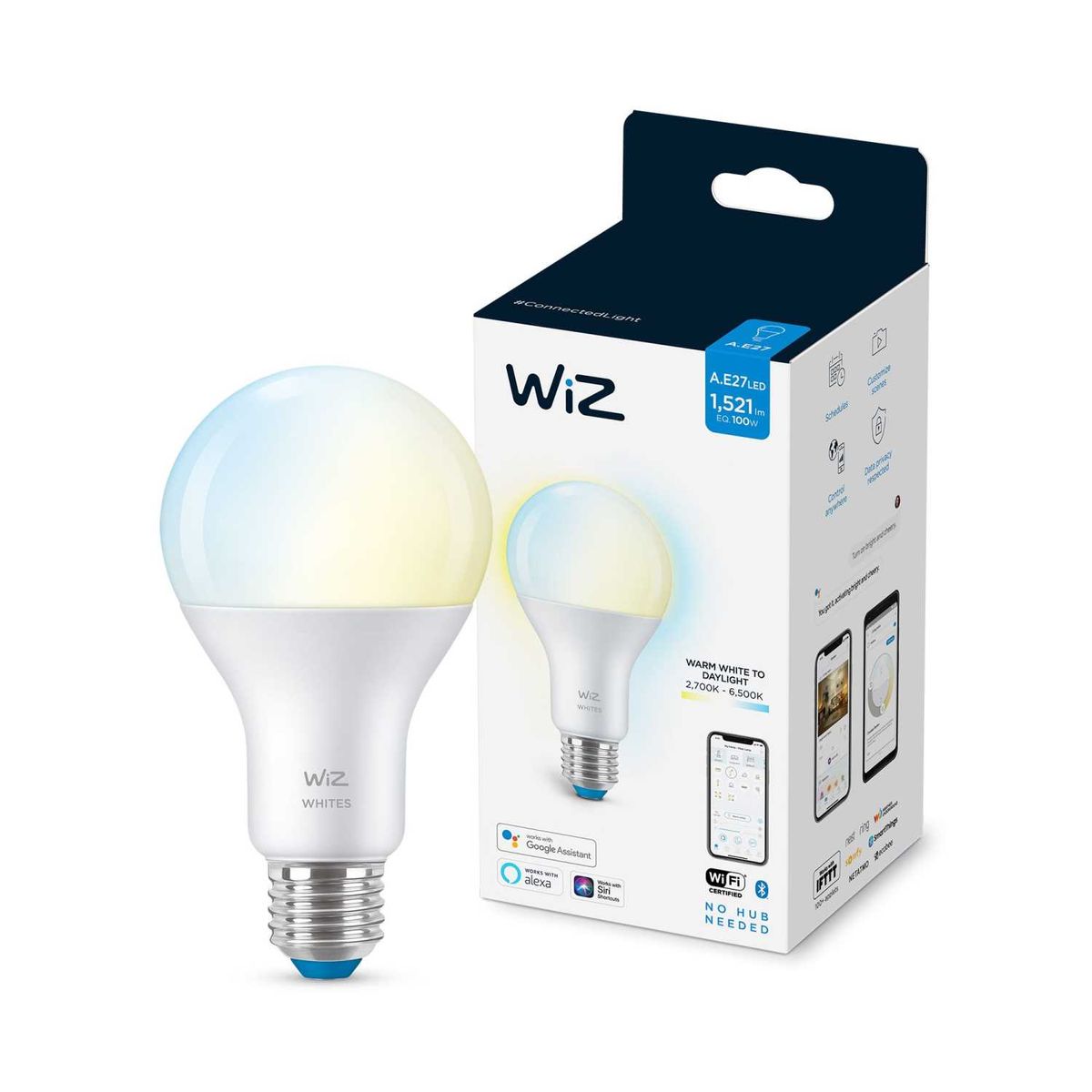 

Лампа светодиодная диммируемая WiZ E27 13W 2700-6500K матовая Wi-Fi BLE100WA67E27927-65TW1PF/6 929002449602, Матовый, 929002449602 Wi-Fi BLE