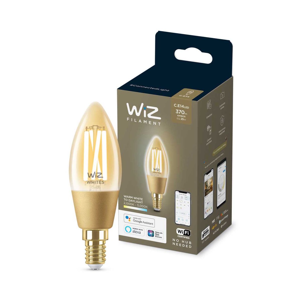 

Лампа светодиодная филаментная диммируемая WiZ E14 4,9W 2700-6500K золото Wi-Fi BLE 25W C35E14920-50Amb1PF/6 929003017701, Золотой, 929003017701 Wi-Fi BLE ()