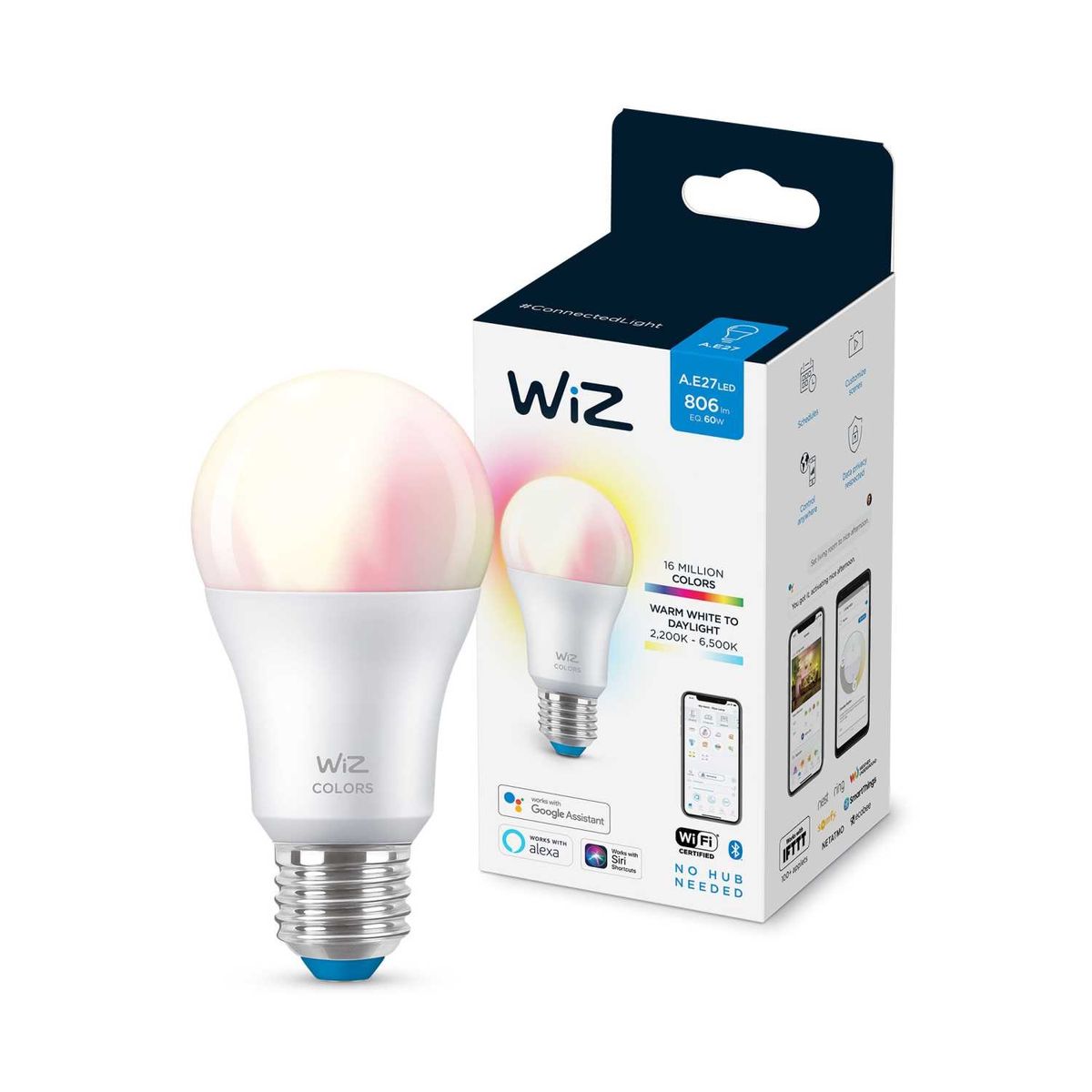 Лампочка Лампа светодиодная диммируемая WiZ E27 8W RGB+CCT матовая Wi-Fi BLE 60W A60E27927-65TW1PF/6 929002383602