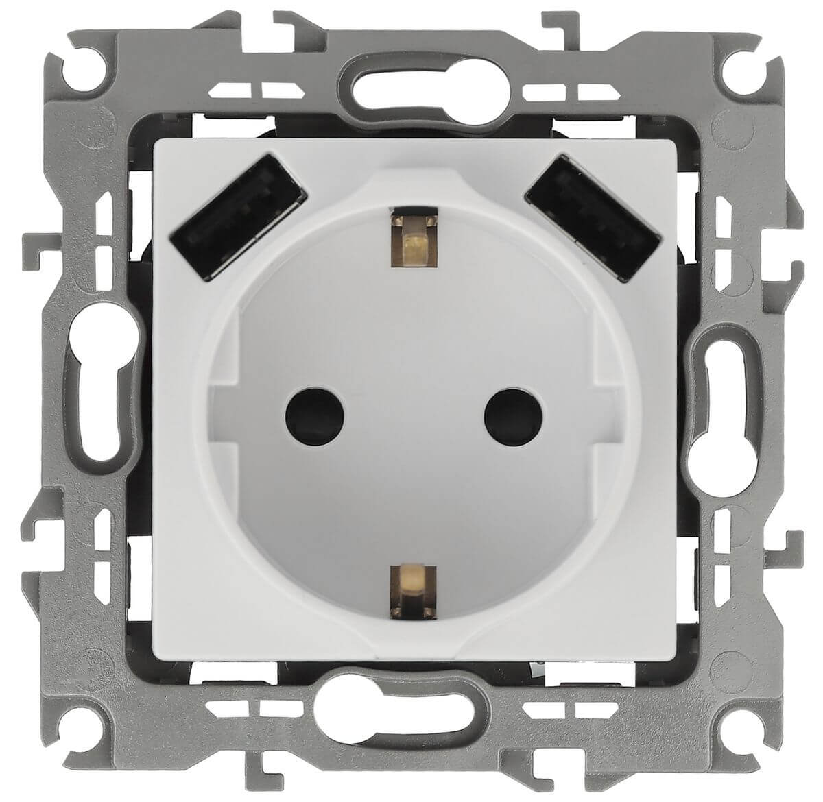 

Розетка ЭРА Intro Solo Schuko P+E 16A 250V со шторками 2хUSB белый 12-4109-01 Б0047840, 12-4109-01 ЭРА 12