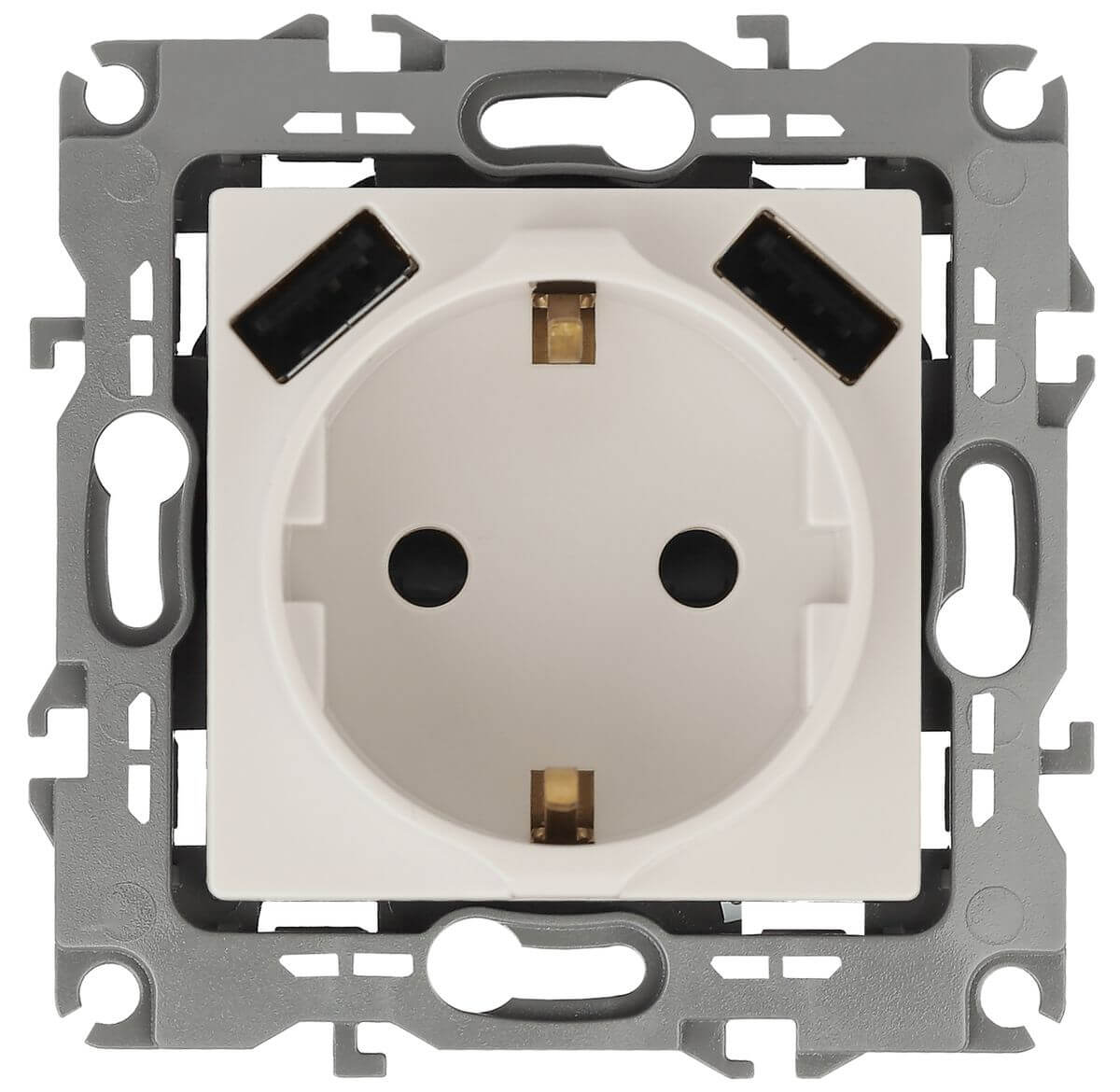

Розетка Эра Elegance 2P E со шторками 16A 250V 2xUSB 14-4109-02 Б0047868, Белый, 14-4109-02 Elegance