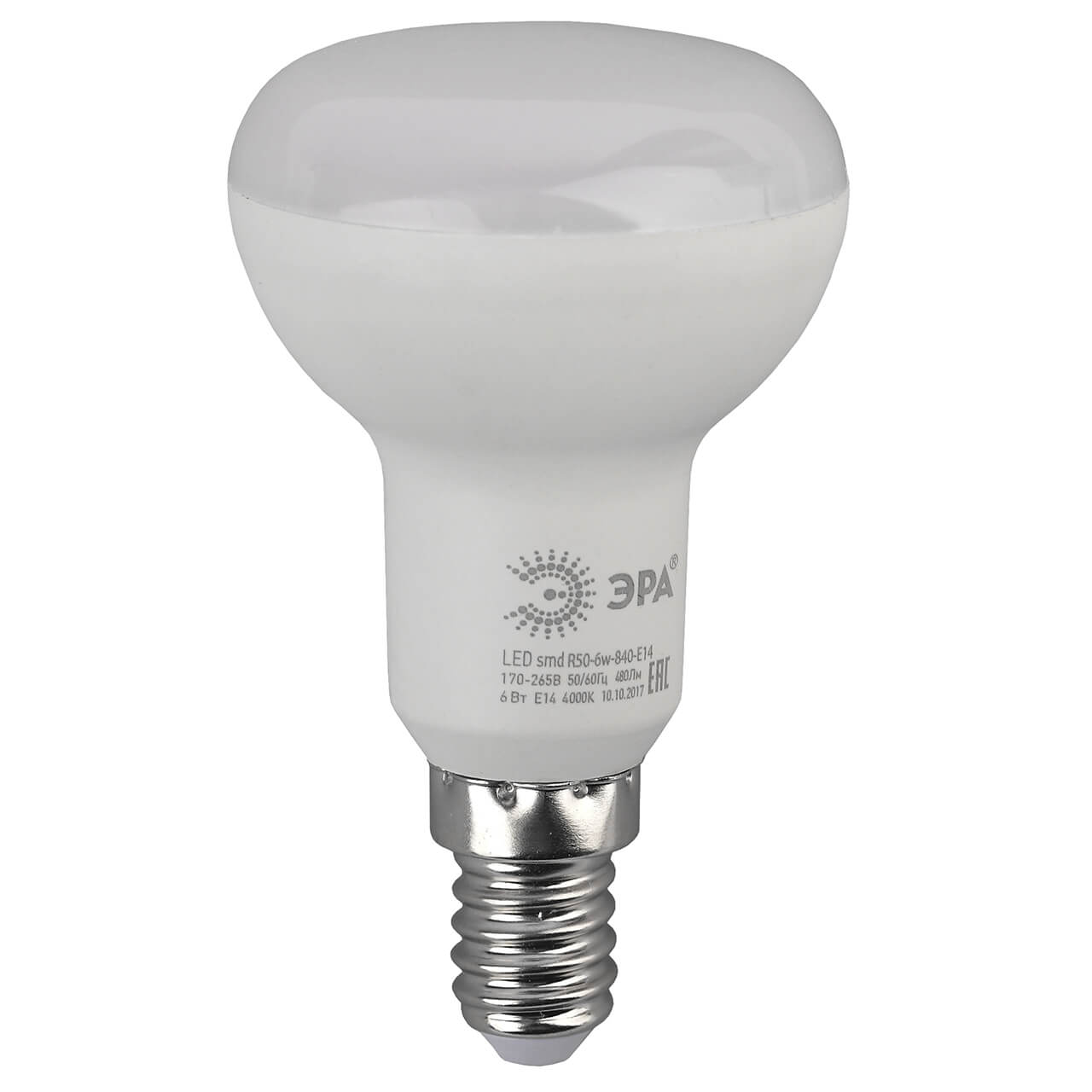 

Лампа светодиодная ЭРА E14 6W 6000K матовая LED R50-6W-860-E14 Б0048023, Белый, LED R50-6W-860-E14