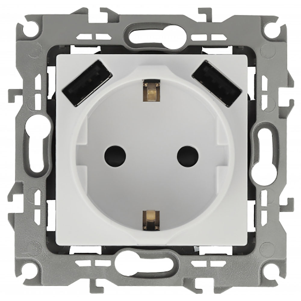 

Розетка Эра Elegance 2P+E 16A-250В с защитной шторкой и 2xUSB 5В-3А 14-4109-01 Б0047867, Белый, 14-4109-01 Elegance