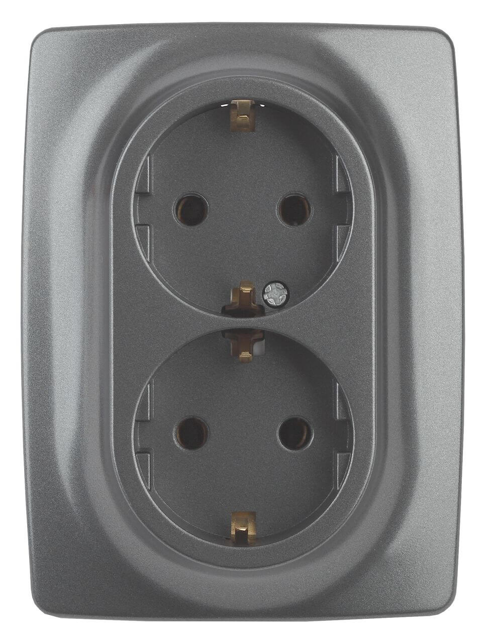 

Розетка ЭРА 12 2x2P E Schuko со шторками 16A 250V 12-2108-12 Б0036448, Графит, 12-2108-12 Эра12