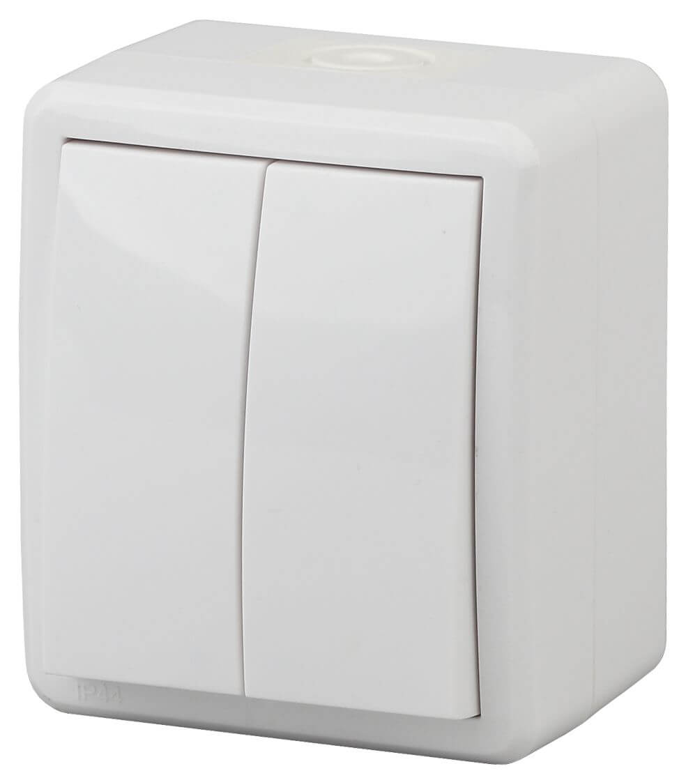 

Выключатель двухклавишный ЭРА Эксперт 10AX 250V IP54 11-1404-01 Б0020675, Белый, 11-1404-01 Эксперт