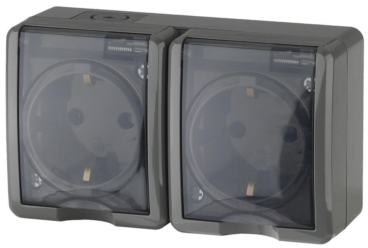 

Розетка ЭРА Эксперт 2х2P+E IP54 16A 250V 11-2403-03 Б0020717, Серый, 11-2403-03 Эксперт