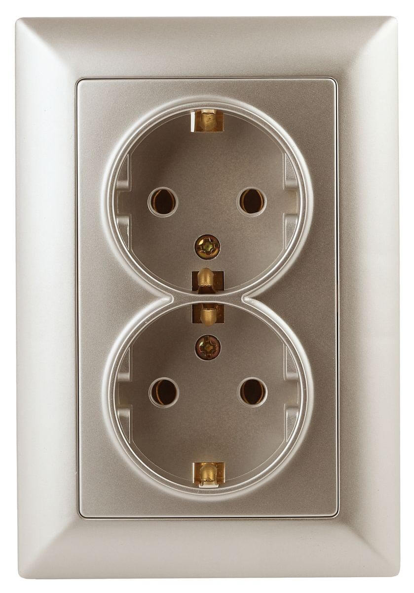 

Розетка двойная ЭРА Intro Solo Schuko 2X2P+E 16A 250V шампань 4-205-04 Б0043336, 4-205-04 Solo шампань