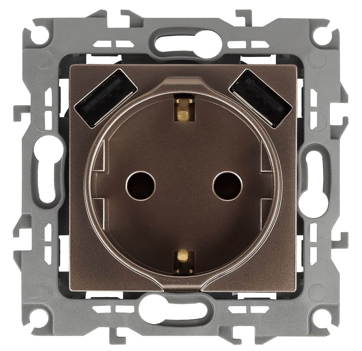 

Розетка ЭРА Intro Solo Schuko P+E 16A 250V со шторками 2хUSB бронза 12-4109-13 Б0047847, 12-4109-13 ЭРА 12