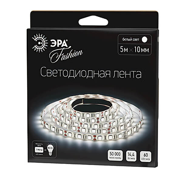 

Светодиодная лента ЭРА 14,4W/m 60LED/m 5050SMD холодный белый 5M LS5050-60LED-IP20-W-5m C0043045, LS5050-60LED-IP20-W-5m