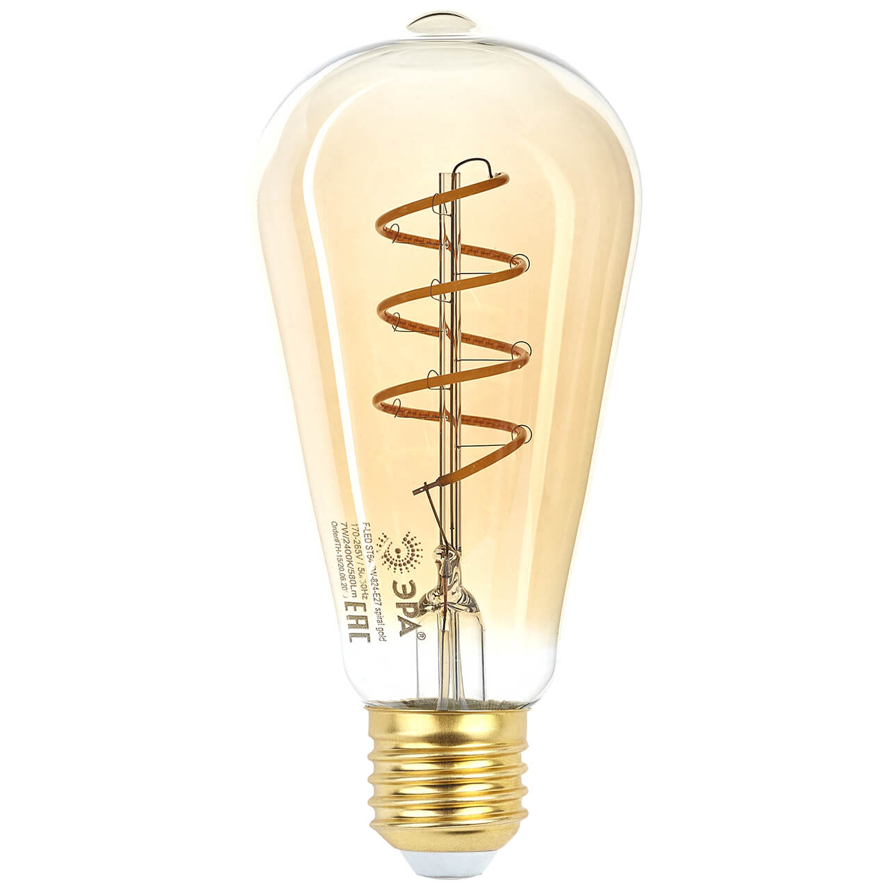 

Лампа светодиодная филаментная ЭРА E27 7W 2400K прозрачная F-LED ST64-7W-824-E27 spiral gold Б0047665, Прозрачный, F-LED ST64-7W-824-E27 spiral gold