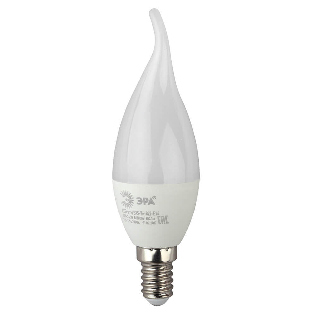 

Лампа светодиодная ЭРА E14 7W 2700K матовая LED BXS-7W-827-E14 Б0028482, LED BXS-7W-827-E14 LED BXS