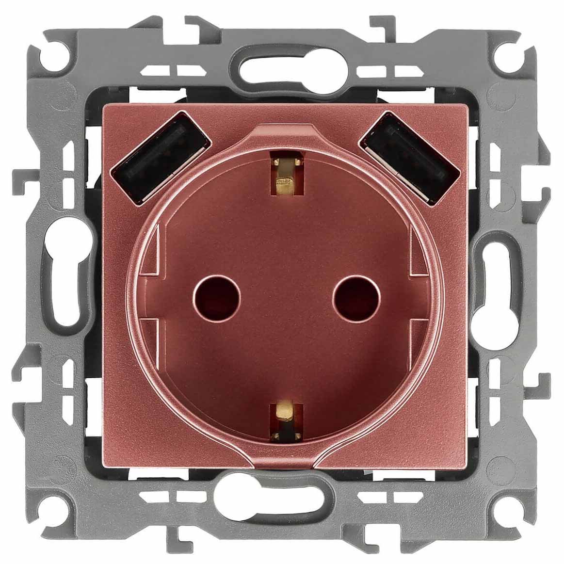 

Розетка ЭРА Intro Solo Schuko P+E 16A 250V со шторками 2хUSB медь 12-4109-14 Б0047848, 12-4109-14 ЭРА 12