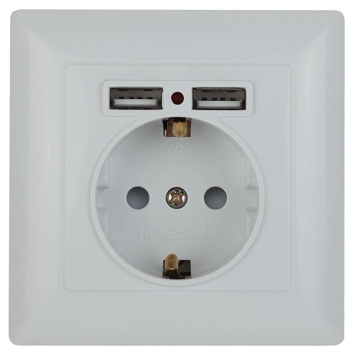 

Розетка ЭРА Intro Solo Schuko P+E 16A 250V со шторками 2хUSB белый 4-410-01 Б0043403, 4-410-01 Solo белый