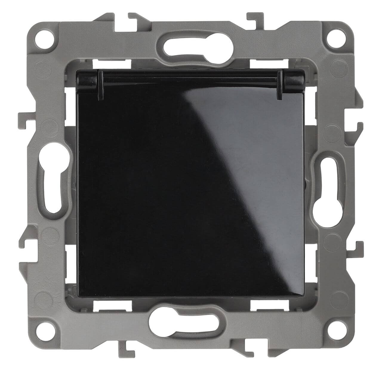 

Розетка ЭРА 12 2P E Schuko со шторками с крышкой 16A 250V 12-2103-06 Б0014698, Черный, 12-2103-06 Эра12