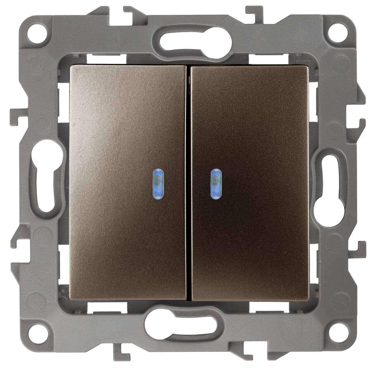 

Выключатель двухклавишный с подсветкой ЭРА 12 10AX 250V 12-1105-13 Б0019292, Бронза, 12-1105-13 Эра12