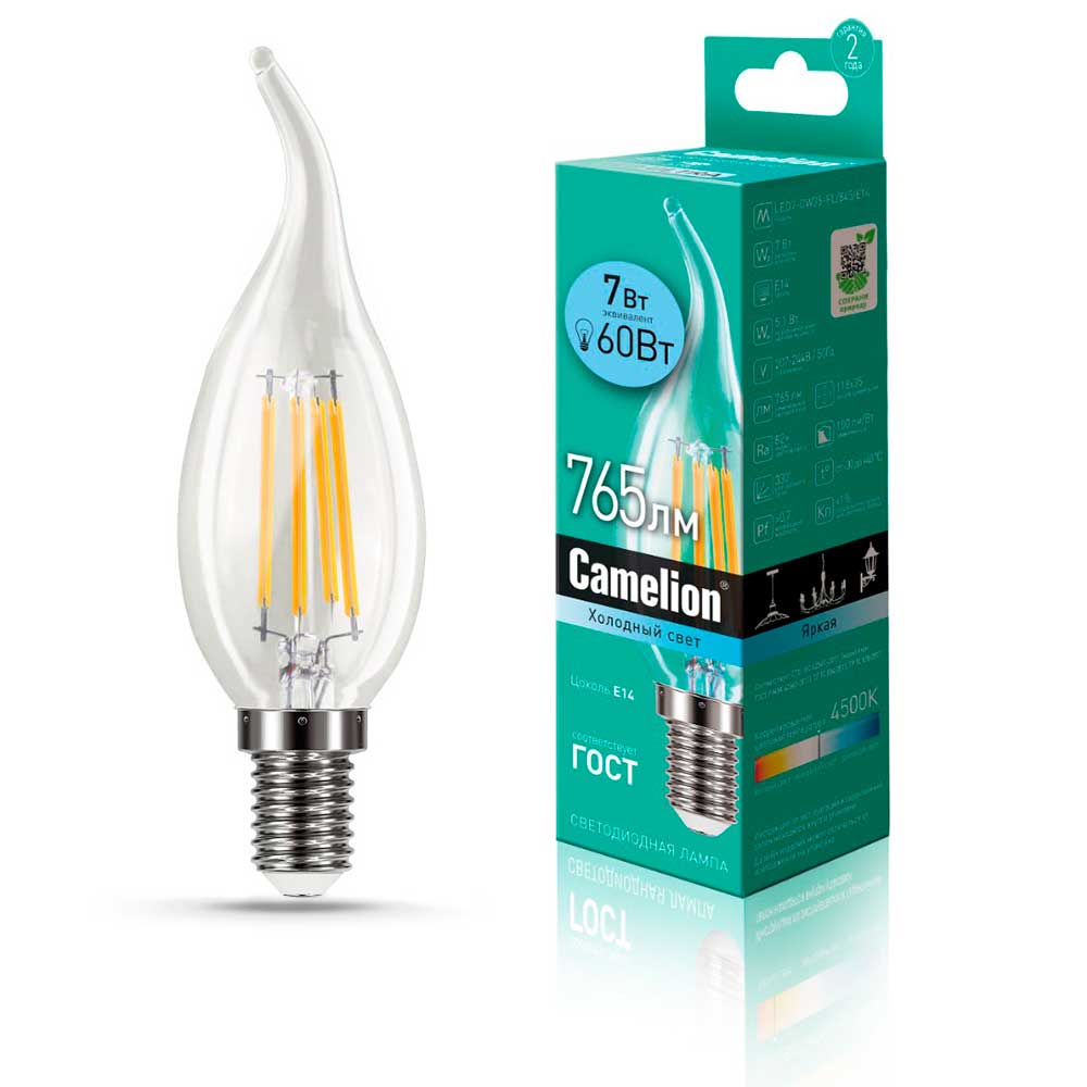 Лампа светодиодная Camelion E14 7W 4500K LED7-CW35-FL/845/E14 13455 ⚡ ...